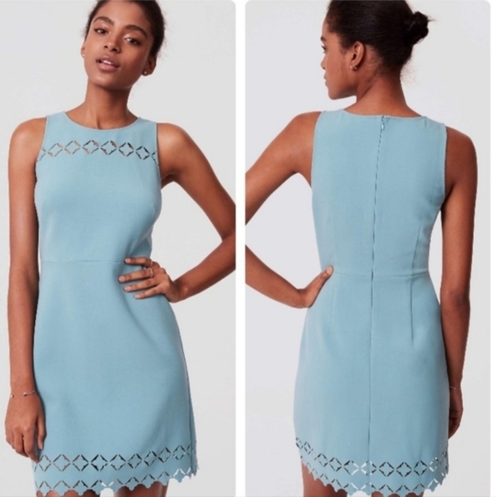 Loft Mosiac Laser cut dress in‎ teal blue